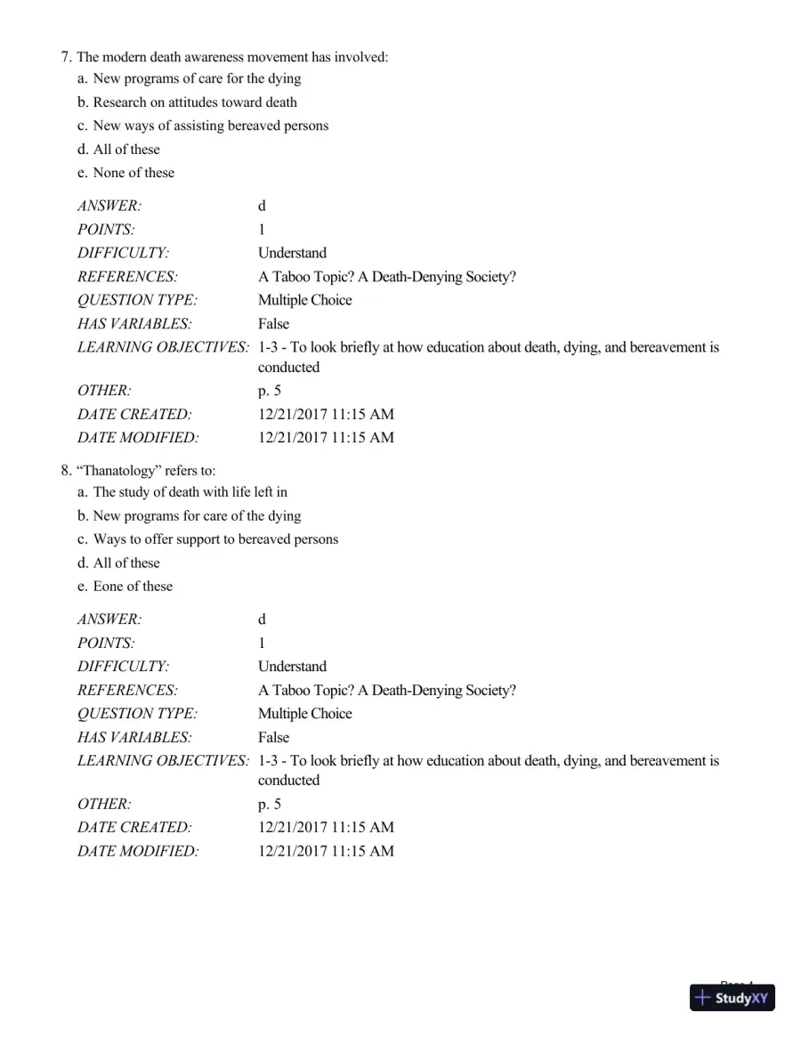 Test Bank For Death and Dying, Life and Living , 8th Edition, page 5