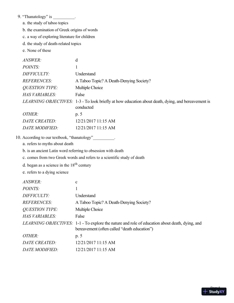 Test Bank For Death and Dying, Life and Living , 8th Edition, page 6