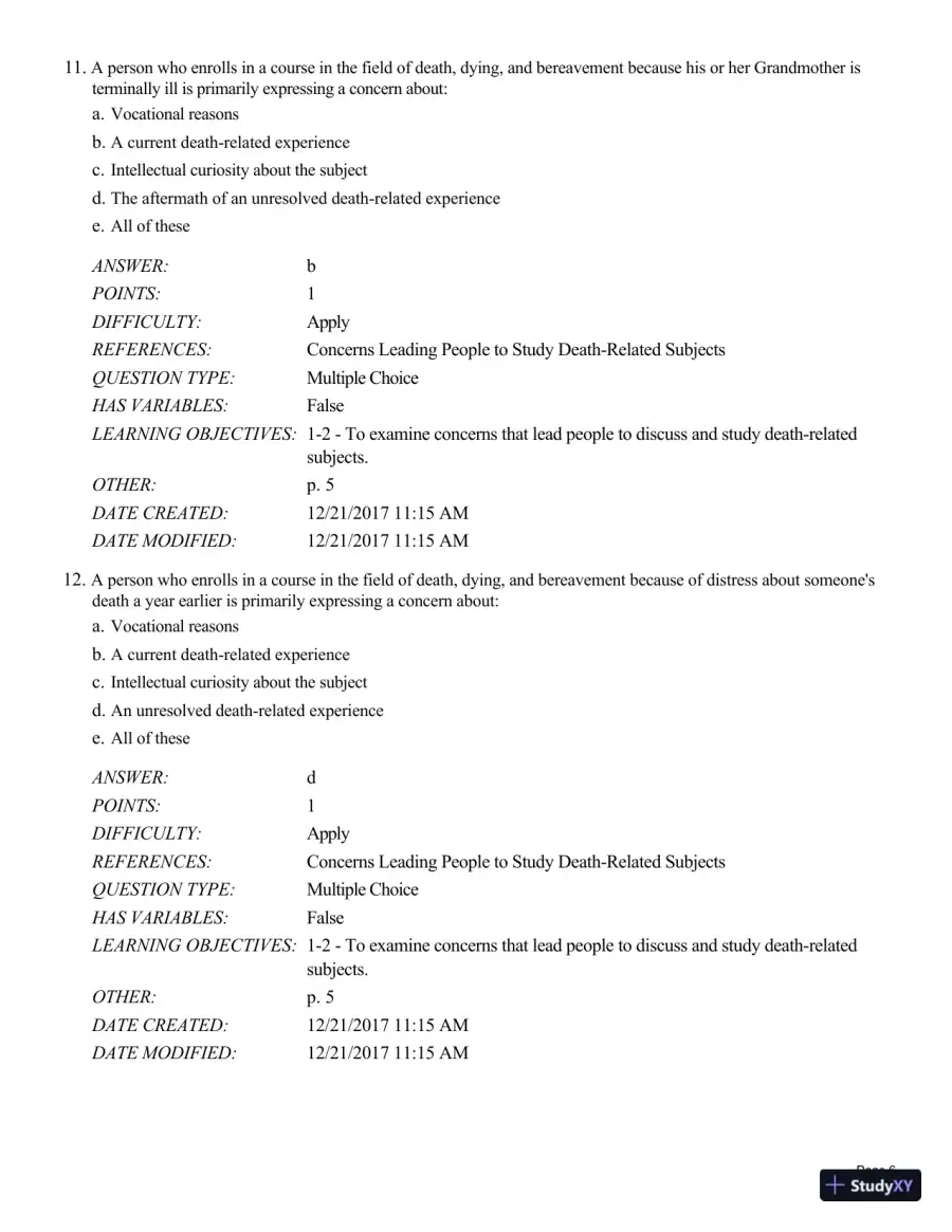 Test Bank For Death and Dying, Life and Living , 8th Edition, page 7