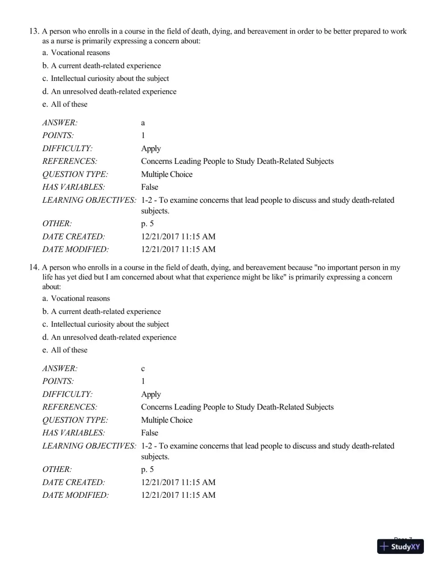 Test Bank For Death and Dying, Life and Living , 8th Edition, page 8