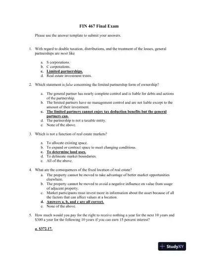 FIN 467 Final Exam - Page 1 preview image