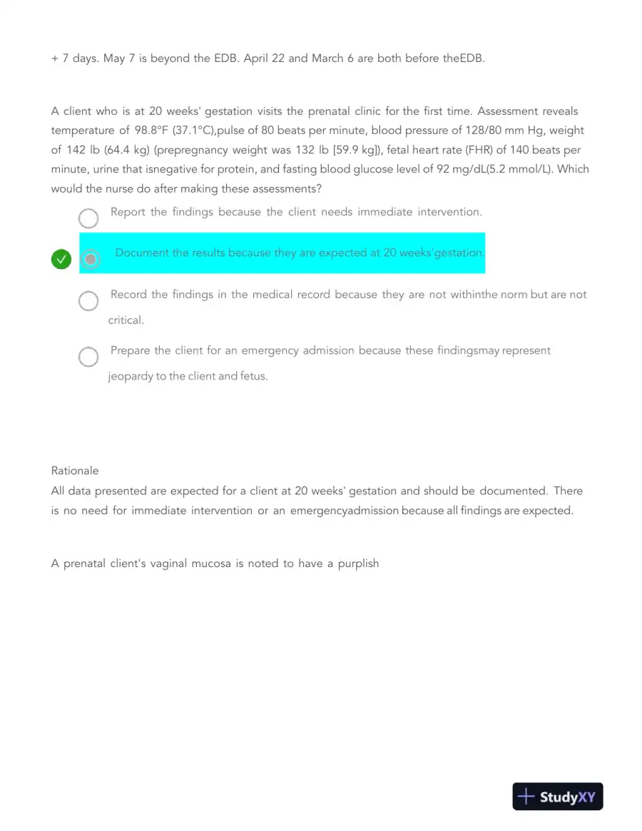 HESI Pregnancy, Labor, Childbirth, and Postpartum Real Exam With Answers (116 Solved Questions), page 10