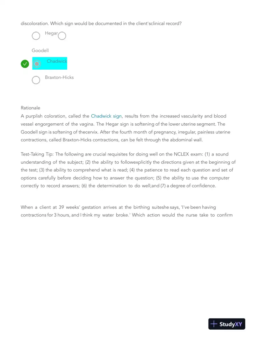 HESI Pregnancy, Labor, Childbirth, and Postpartum Real Exam With Answers (116 Solved Questions), page 11