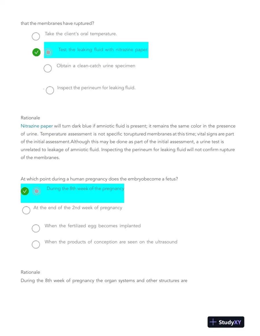 HESI Pregnancy, Labor, Childbirth, and Postpartum Real Exam With Answers (116 Solved Questions), page 12
