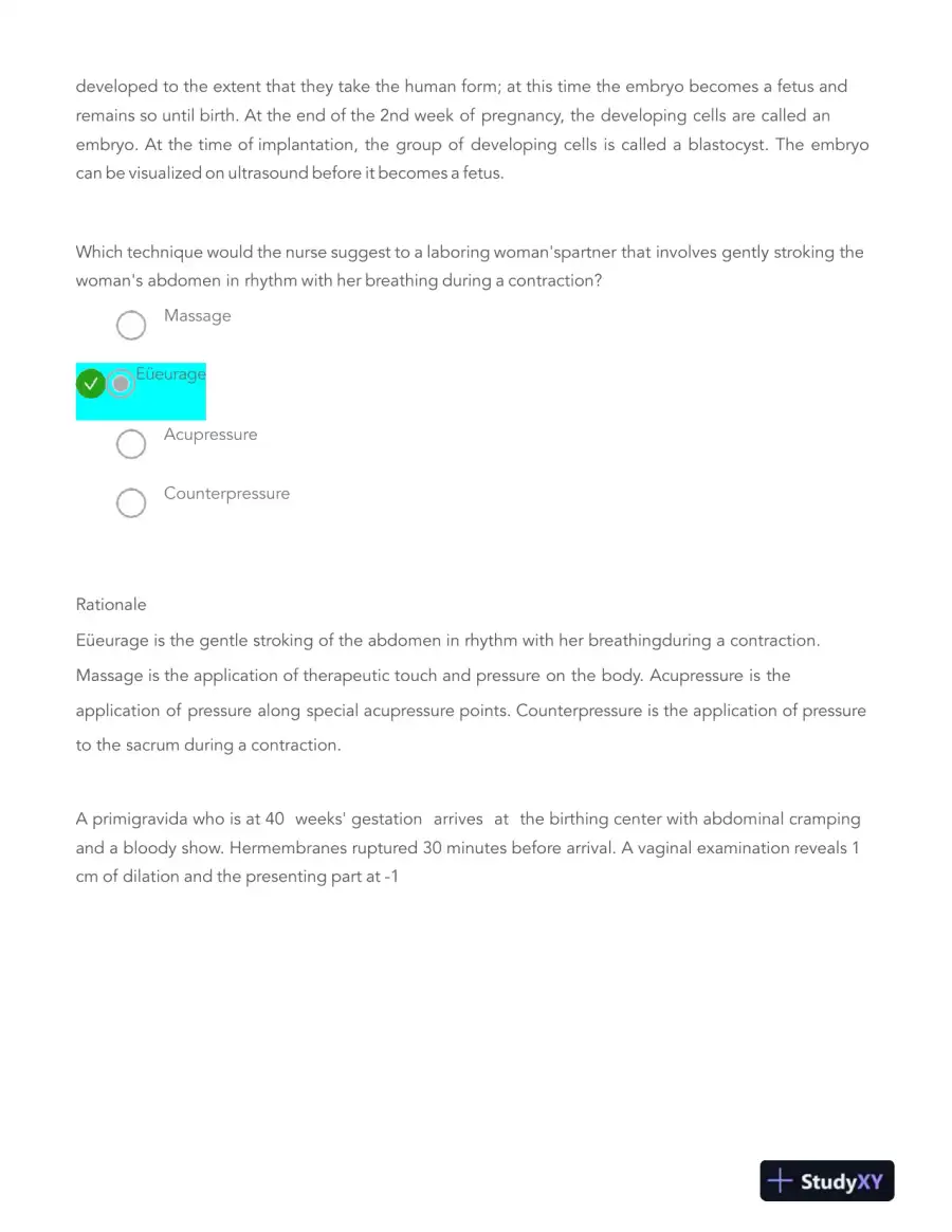 HESI Pregnancy, Labor, Childbirth, and Postpartum Real Exam With Answers (116 Solved Questions), page 13