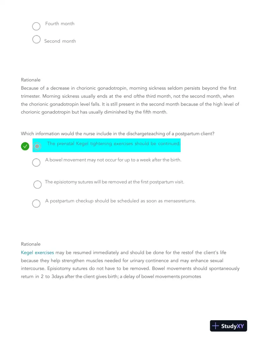 HESI Pregnancy, Labor, Childbirth, and Postpartum Real Exam With Answers (116 Solved Questions), page 5