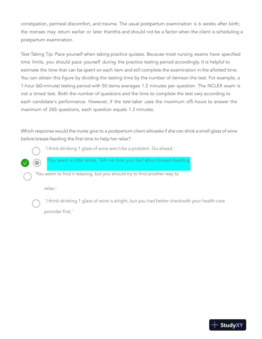 HESI Pregnancy, Labor, Childbirth, and Postpartum Real Exam With Answers (116 Solved Questions), page 6