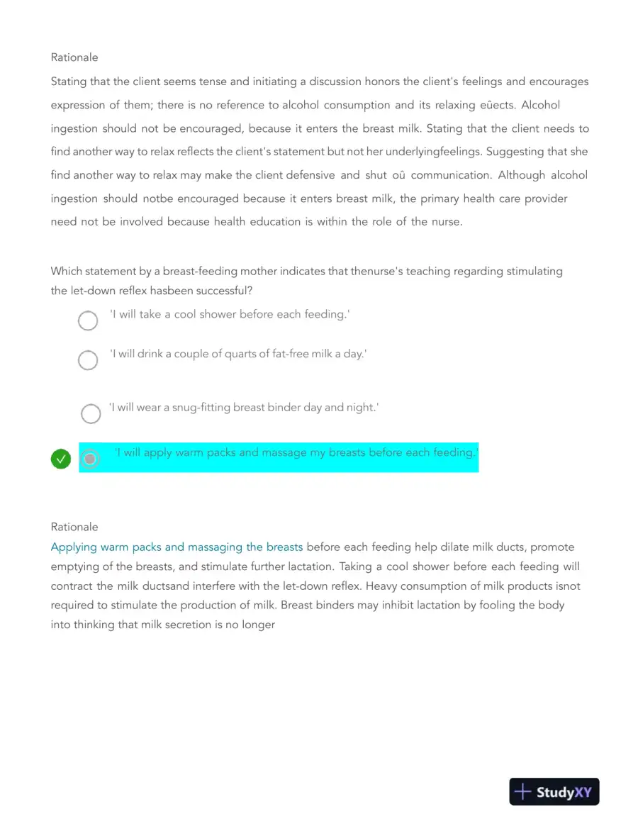 HESI Pregnancy, Labor, Childbirth, and Postpartum Real Exam With Answers (116 Solved Questions), page 7
