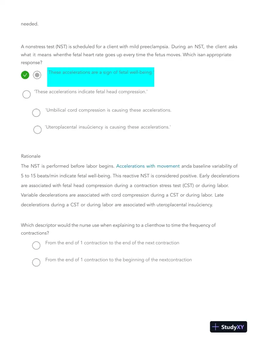 HESI Pregnancy, Labor, Childbirth, and Postpartum Real Exam With Answers (116 Solved Questions), page 8