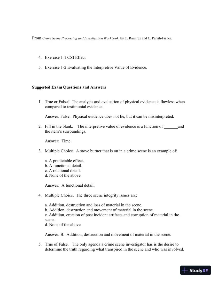 Solution Manual for Practical Crime Scene Processing and Investigation, 2nd Edition, page 10