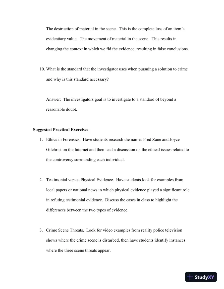 Solution Manual for Practical Crime Scene Processing and Investigation, 2nd Edition, page 9