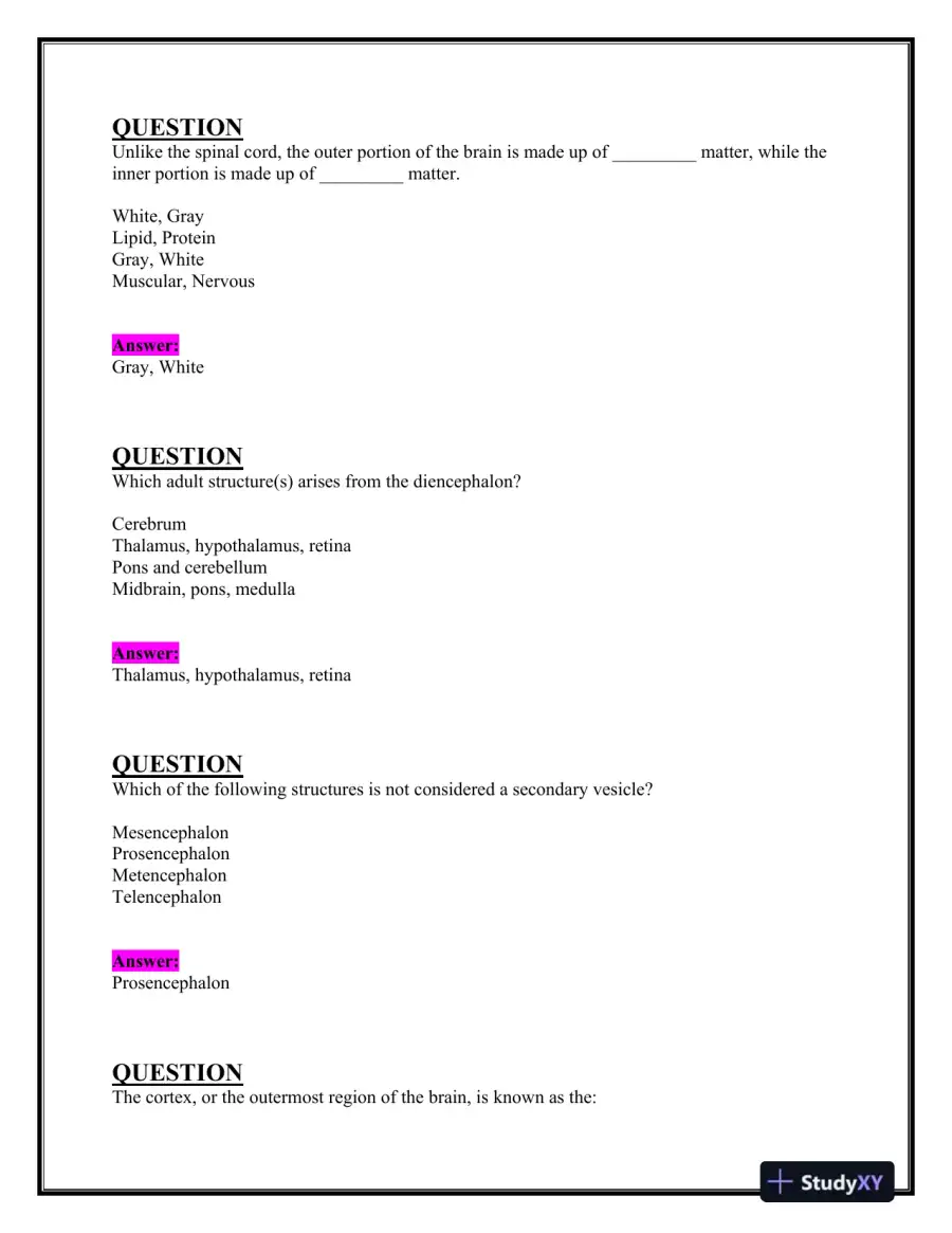 2023-2024 BIOS252 Anatomy and Physiology Review Exam II With Answers (160 Solved Questions), page 4