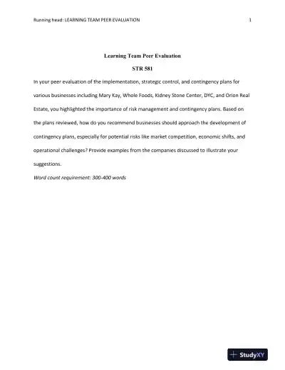 STR 581 Learning Team Peer Evaluation - Page 1 preview image