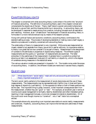 Solution Manual for Accounting Theory: Conceptual Issues in a Political and Economic Environment , 8th Edition - Page 1 preview image