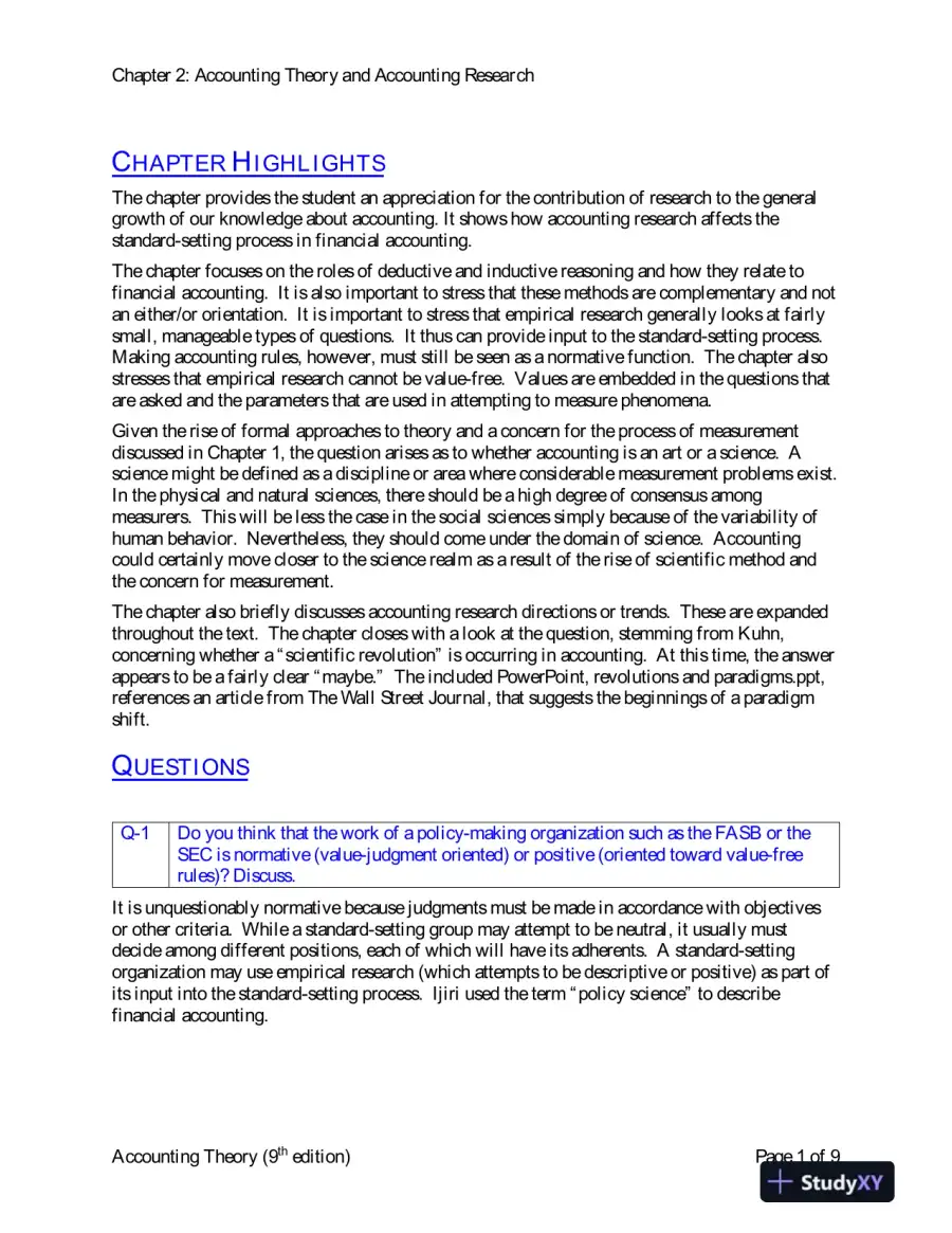 Solution Manual for Accounting Theory: Conceptual Issues in a Political and Economic Environment , 8th Edition, page 16