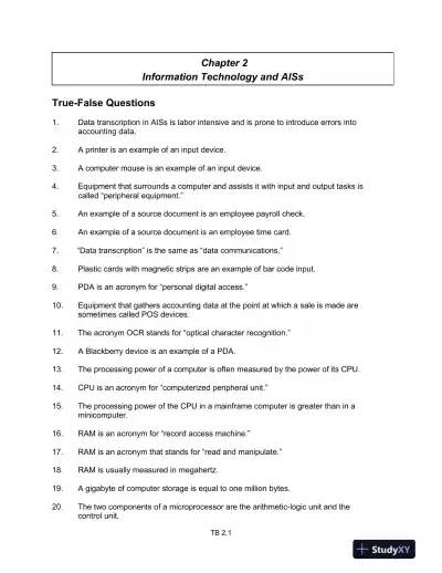 Test Bank For Core Concepts Of Accounting Information Systems, 12th Edition - Page 1 preview image
