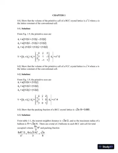 Solution Manual for Fundamentals of Condensed Matter and Crystalline Physics: An Introduction for Students of Physics and Materials Science, 1st Edition - Page 3 preview image
