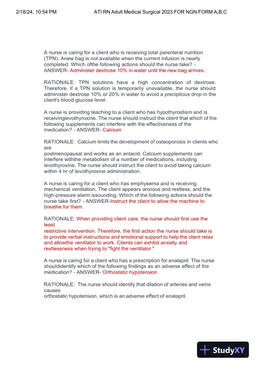 2023 ATI RN Adult Medical Surgical For NGN Form A, B, C with Answers (21 Solved Questions), page 3