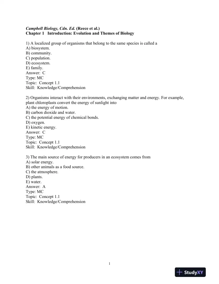 Test Bank For Campbell Biology, First Canadian Edition, page 5