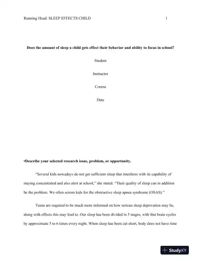 Does the amount of sleep a child gets effect their behavior and ability to focus in school? - Page 1 preview image