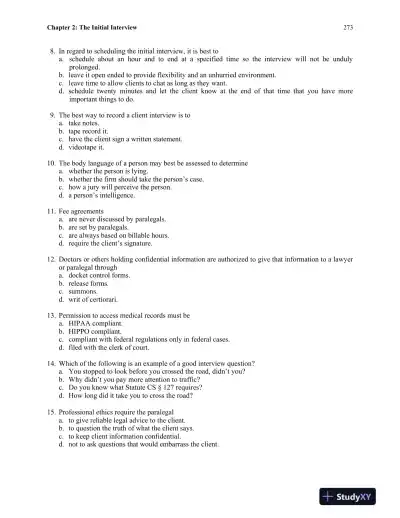 Test Bank for The Litigation Paralegal: A Systems Approach , 6th Edition - Page 10 preview image