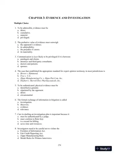 Test Bank for The Litigation Paralegal: A Systems Approach , 6th Edition - Page 15 preview image
