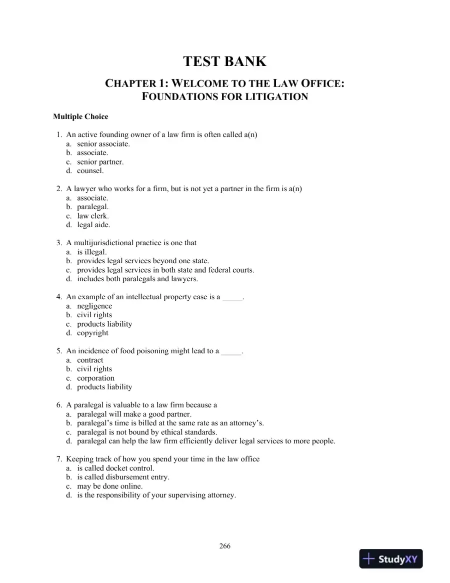 Test Bank for The Litigation Paralegal: A Systems Approach , 6th Edition, page 3