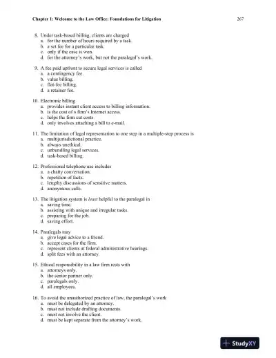 Test Bank for The Litigation Paralegal: A Systems Approach , 6th Edition - Page 4 preview image