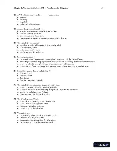 Test Bank for The Litigation Paralegal: A Systems Approach , 6th Edition - Page 6 preview image