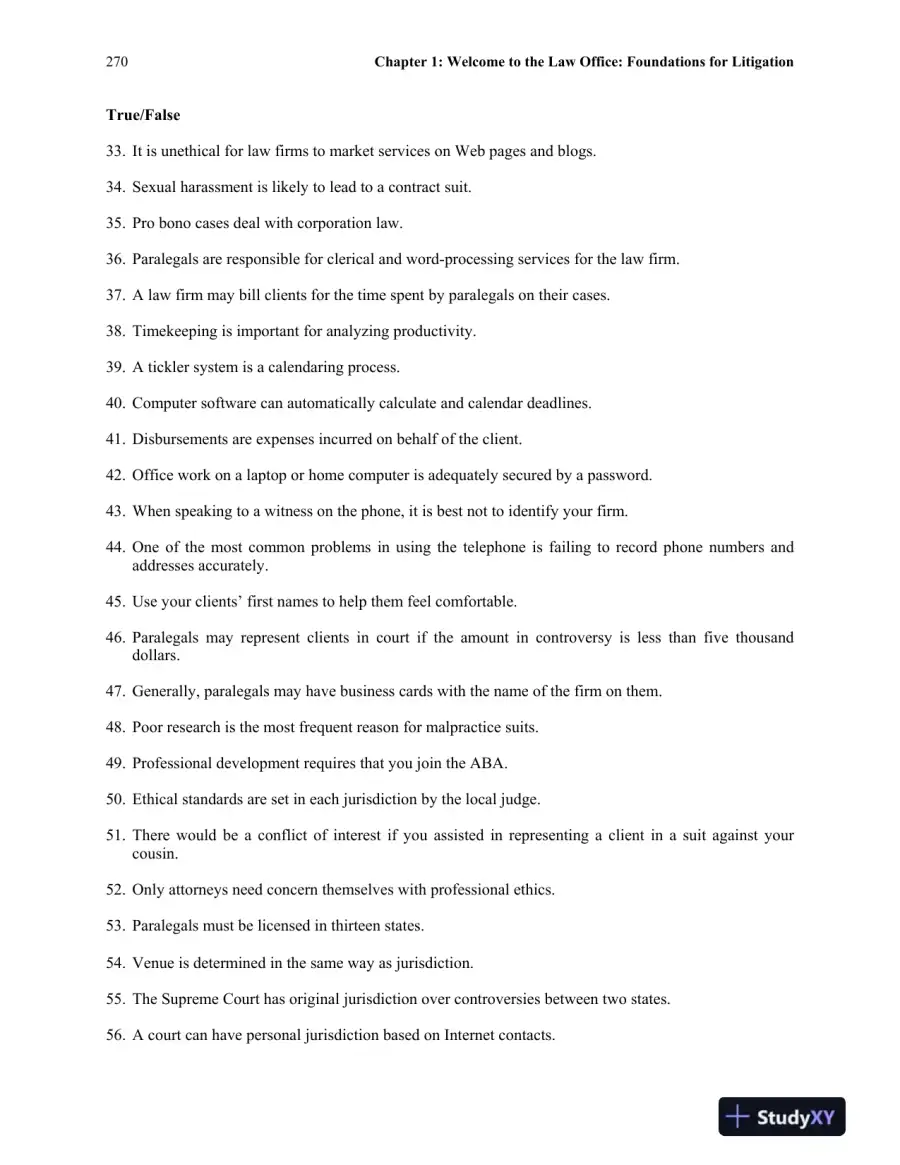 Test Bank for The Litigation Paralegal: A Systems Approach , 6th Edition, page 7