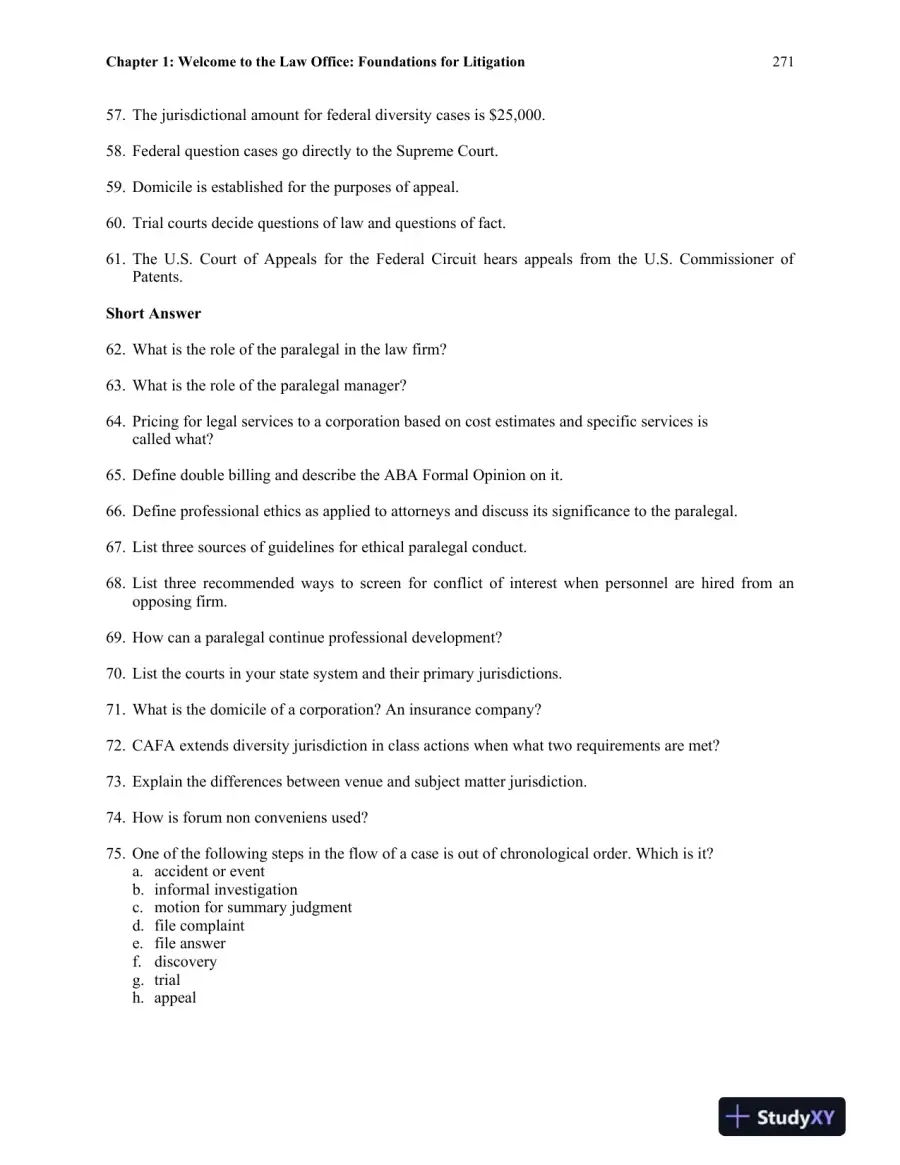 Test Bank for The Litigation Paralegal: A Systems Approach , 6th Edition, page 8