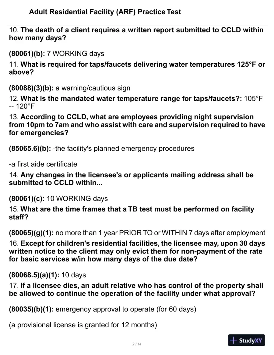 Adult Residential Facility (ARF) Practice Test with Answers (117 Solved Questions), page 3