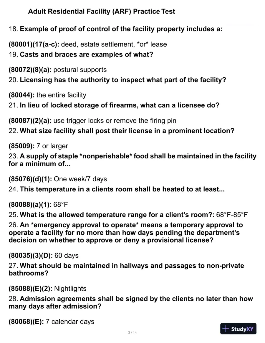 Adult Residential Facility (ARF) Practice Test with Answers (117 Solved Questions), page 4