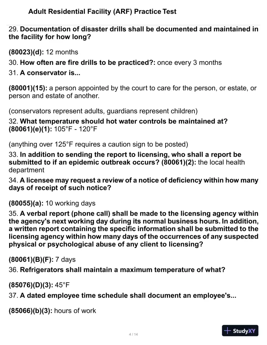 Adult Residential Facility (ARF) Practice Test with Answers (117 Solved Questions), page 5