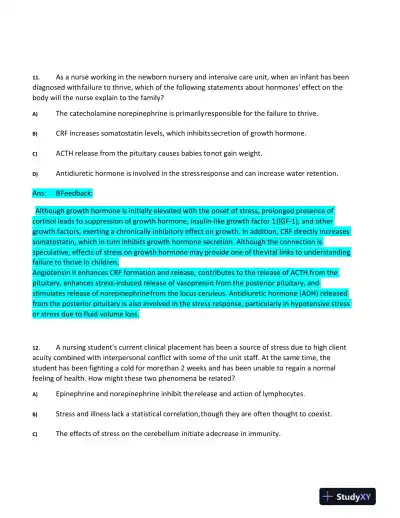 2020 HESI Advanced Pathophysiology Practice Exam With Answers (100 Solved Questions) - Page 8 preview image