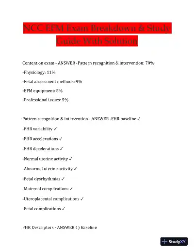 NCC EFM Exam Breakdown and Study Guide with Answers (72 Solved Questions) - Page 1 preview image