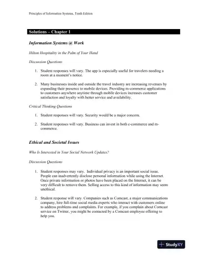 Principles Of Information Systems, 10th Edition Solution Manual - Page 1 preview image