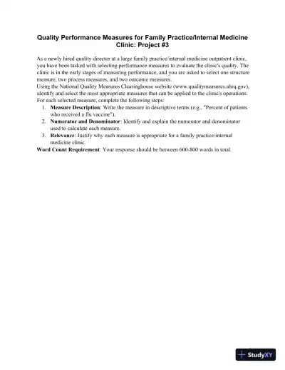 Quality Performance Measures For Family Practice/Internal Medicine Clinic: Project #3 - Page 1 preview image