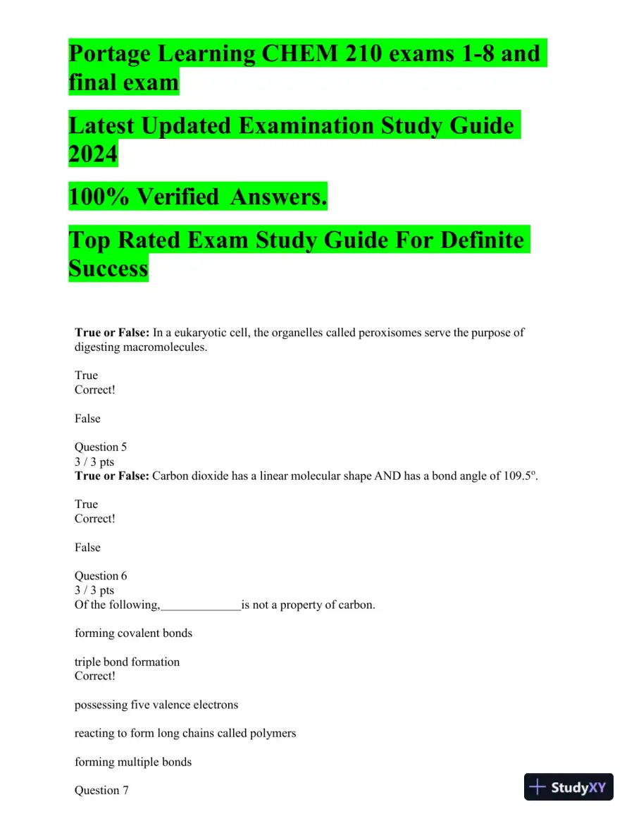 CHEM210 Portage Learning Final Exam with Answers (267 Solved Questions), page 5