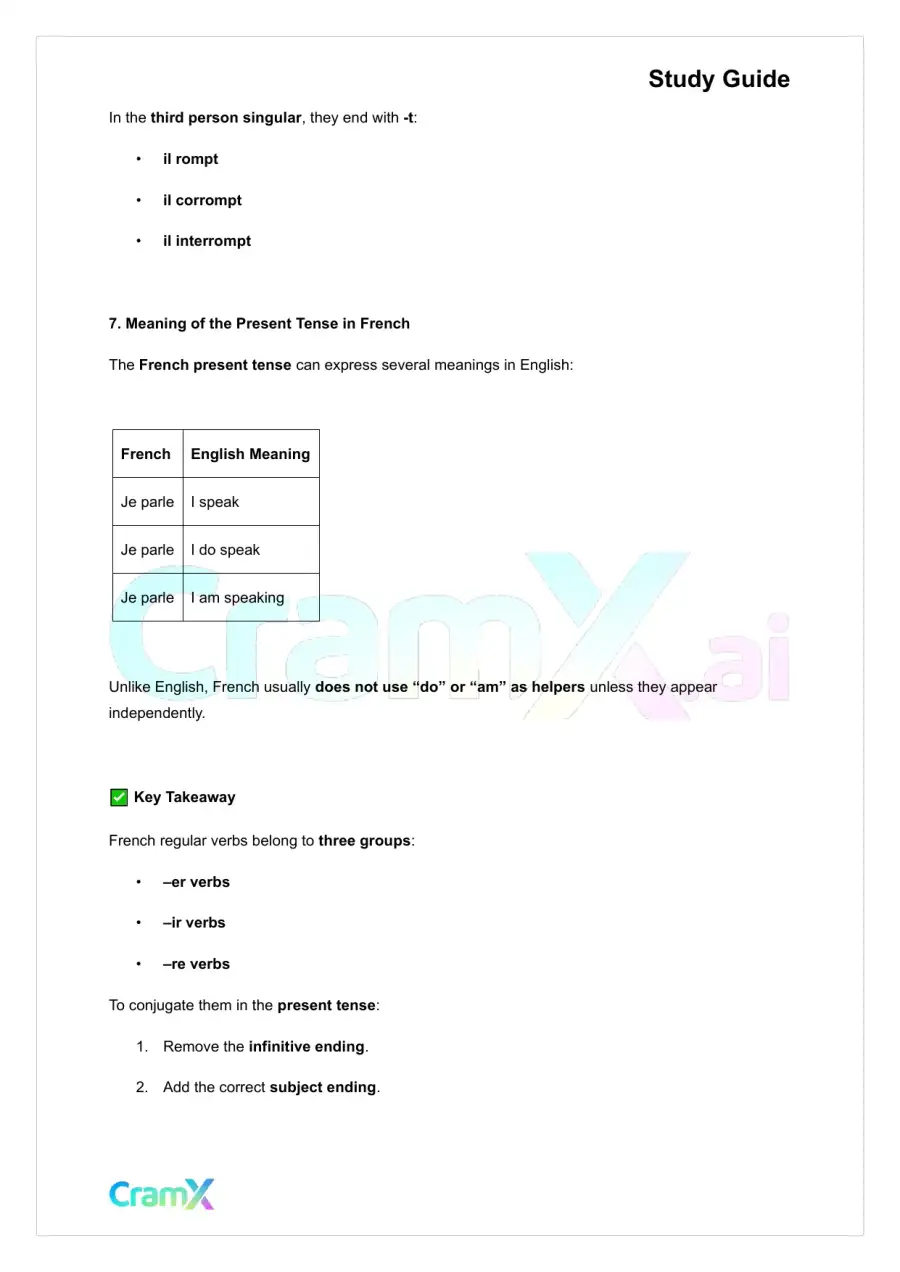 French I - Present Tense of Verbs, page 5