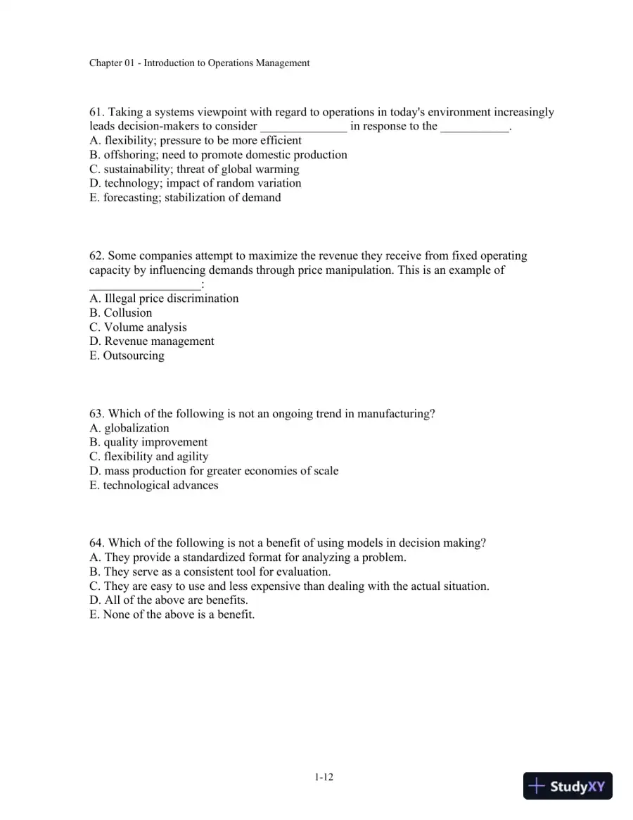Test Bank For Operations Management, 11th Edition, page 13