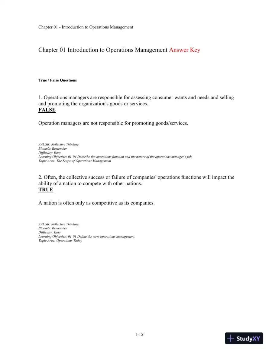 Test Bank For Operations Management, 11th Edition, page 16