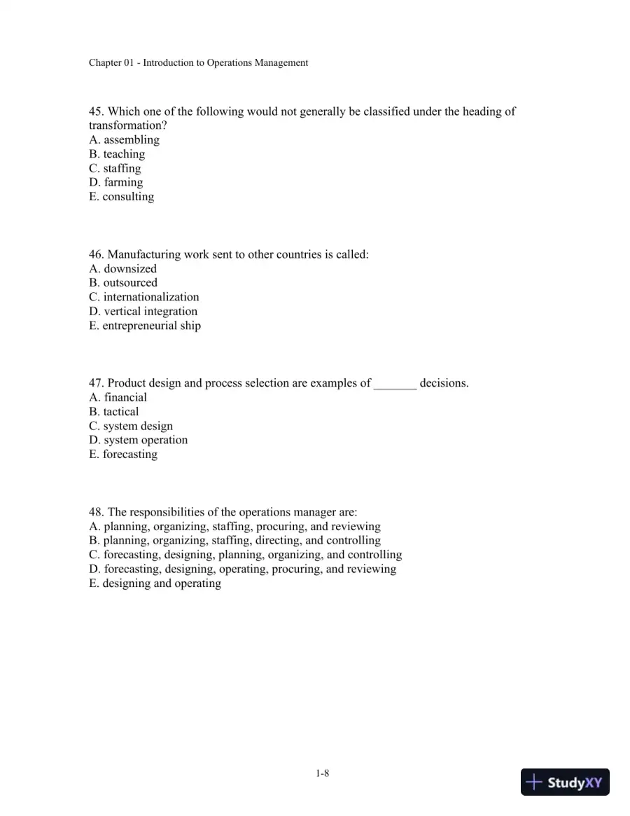 Test Bank For Operations Management, 11th Edition, page 9