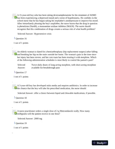 2021 NURS6521 Walden University Pharmacology Final Exam Version 1 With Answers (101 Solved Questions) - Page 6 preview image