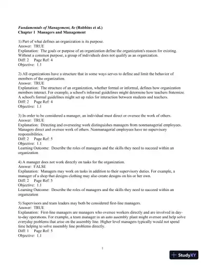 Test Bank For Fundamentals Of Management: Essential Concepts And Applications, 8th Edition - Page 1 preview image