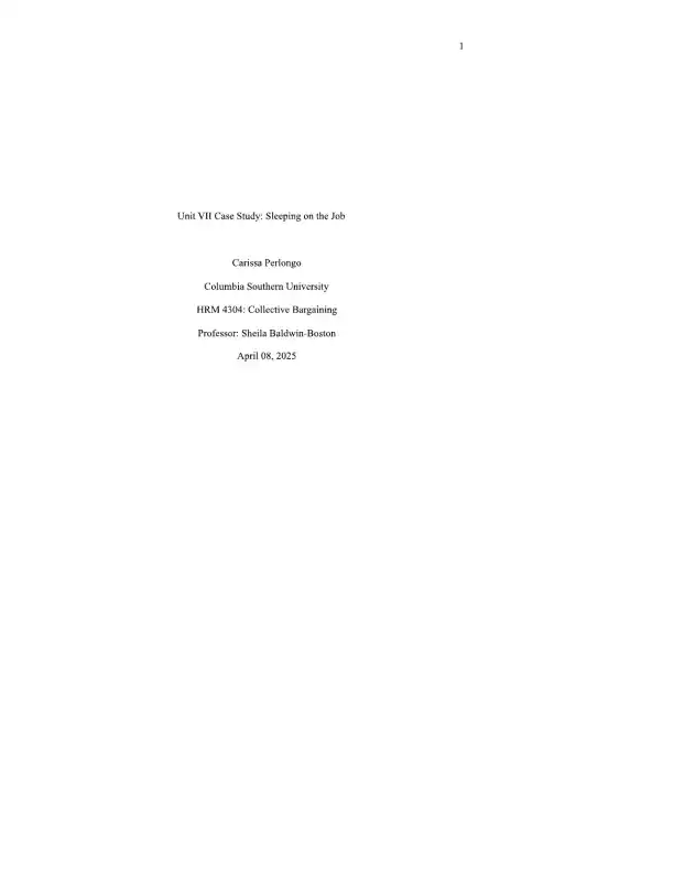 Unit VII Case Study Sleeping on the Job - Page 1 preview image