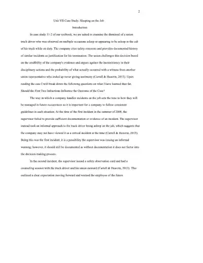 Unit VII Case Study Sleeping on the Job - Page 2 preview image