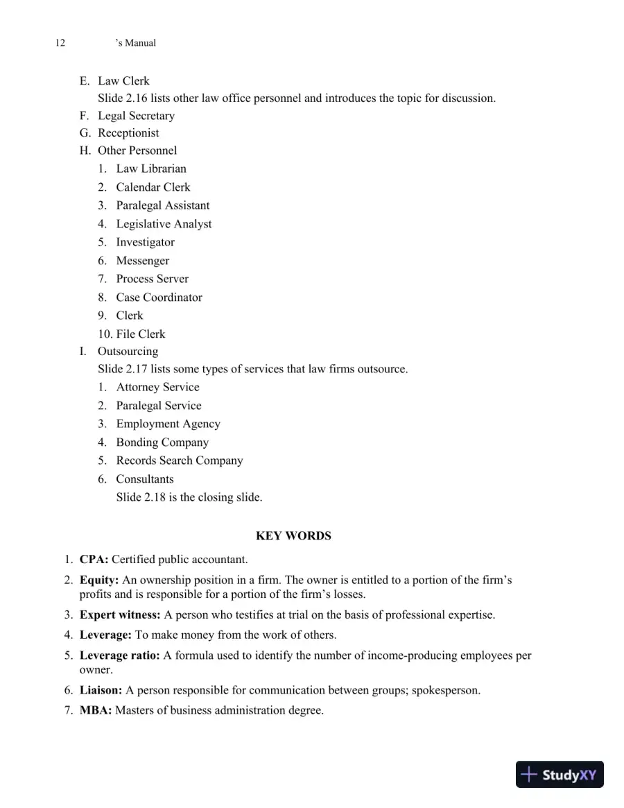 Solution Manual for Fundamentals of Law Office Management, 5th Edition, page 15