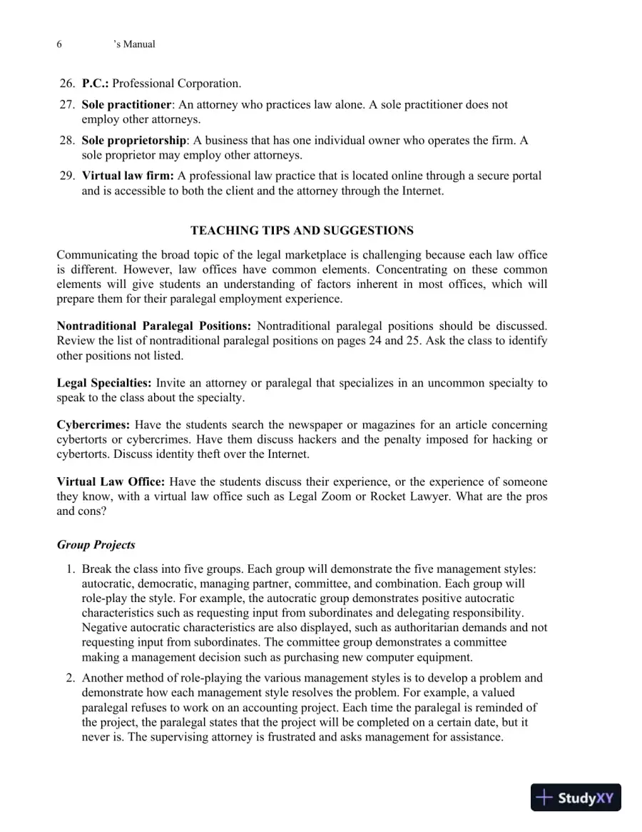 Solution Manual for Fundamentals of Law Office Management, 5th Edition, page 9