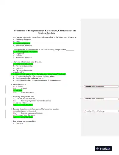 Foundations of Entrepreneurship: Key Concepts, Characteristics, and Strategic Decisions - Page 1 preview image
